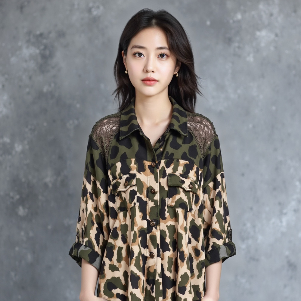 Women's Unbranded size 3X Sheer Camo Mesh Shoulder Button Up Long Sleeve Shirt